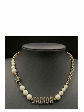 Authentic Christian Dior Metal Pearl Crystal J'Adior Choker Necklace Antique